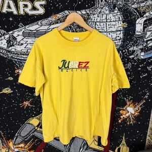Vintage Juarez Mexico Embroidered T-Shirt Mens XL Yellow Intex Heavyweight 90s